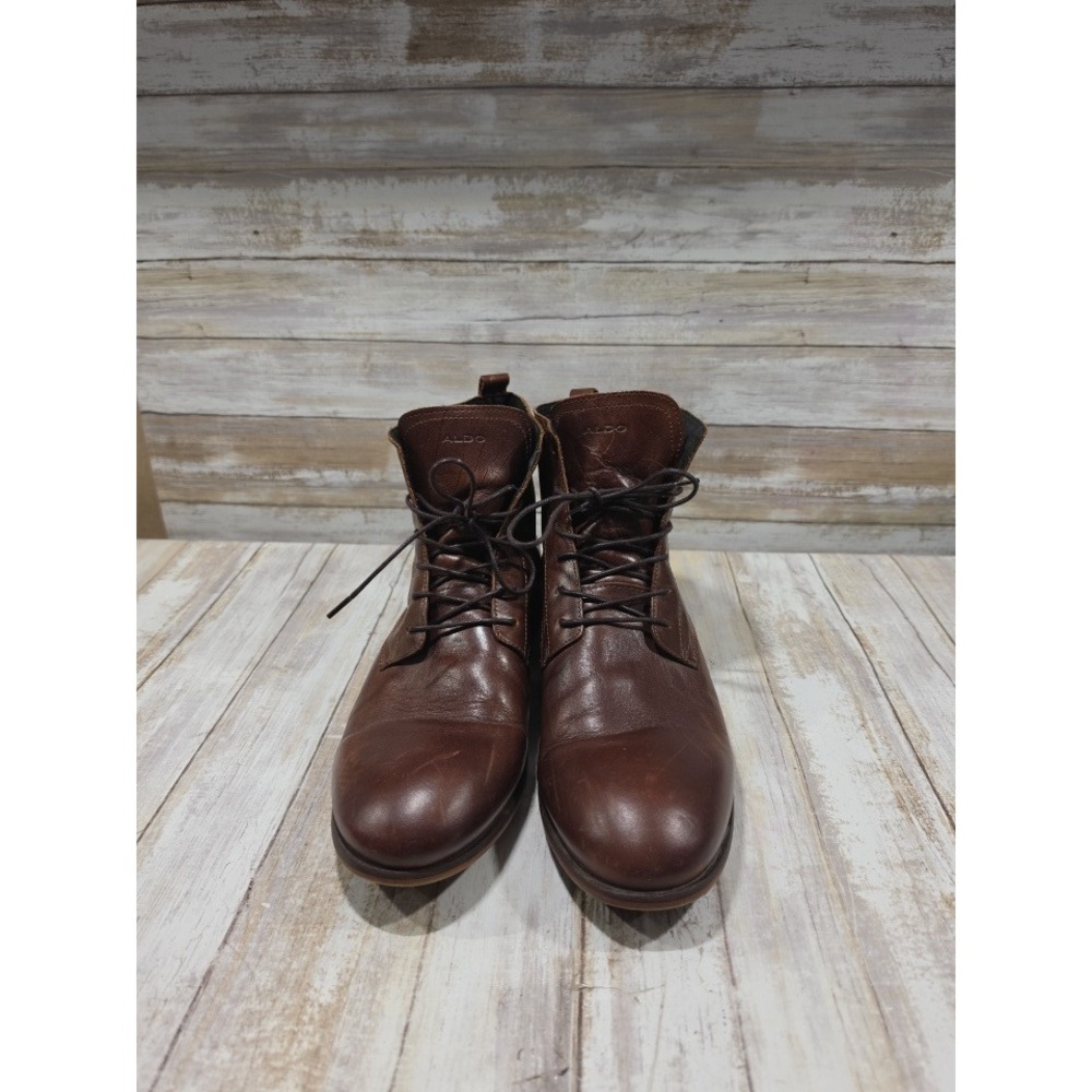 Aldo Mens Brown Leather Lace Up Combat Ankle Boots Made in Portugal Size 12